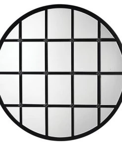 Jamie Young Round Metal Grid Mirror With Paned Beveled Glass