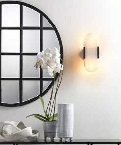 Jamie Young Round Metal Grid Mirror With Paned Beveled Glass