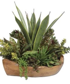 Uttermost Salar Succulents In Teak Bowl DECOR