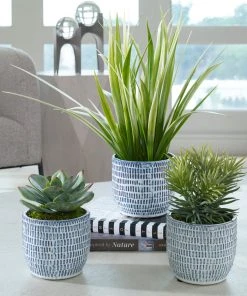 Uttermost Puebla Greenery In Blue & White Pots, S/3 DECOR