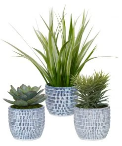 Uttermost Puebla Greenery In Blue & White Pots, S/3 DECOR