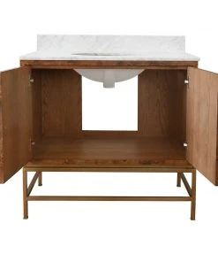 LIVING ROOM Worlds Away Bath Vanity In Matte Dark Burl Wood And Antique Brass With White Marble Top And Porcelain Sink