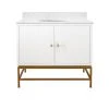 Worlds Away Bath Vanity In Matte White Lacquer And Antique Brass With White Marble Top And Porcelain Sink LIVING ROOM