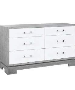 Worlds Away 6 Drwr Chest W. Acrylic & Nickel Hdwr In Grey Cerused Oak BEDROOM
