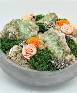 T&C Floral Company Preserved Roses In Large Concrete Bowl
