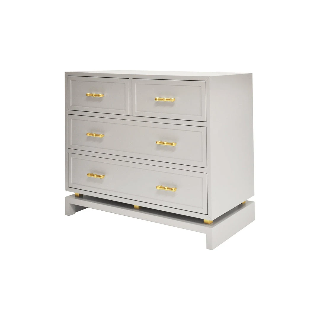 Worlds Away Four Dwr Chest W. Gold Lf Hdwr In Matte Grey Lacquer BEDROOM 4 Worlds Away Four Dwr Chest W. Gold Lf Hdwr In Matte Grey Lacquer BEDROOM