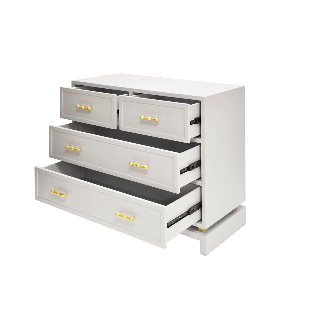 Worlds Away Four Dwr Chest W. Gold Lf Hdwr In Matte Grey Lacquer BEDROOM 5 Worlds Away Four Dwr Chest W. Gold Lf Hdwr In Matte Grey Lacquer BEDROOM