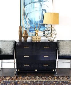 Worlds Away Four Dwr Chest W. Gold Lf Hdwr In Navy Lacquer