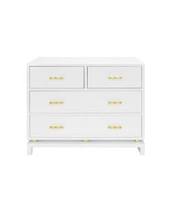 BEDROOM Worlds Away Four Dwr Chest W. Gold Lf Hdwr In White Lacquer
