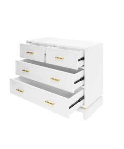BEDROOM Worlds Away Four Dwr Chest W. Gold Lf Hdwr In White Lacquer