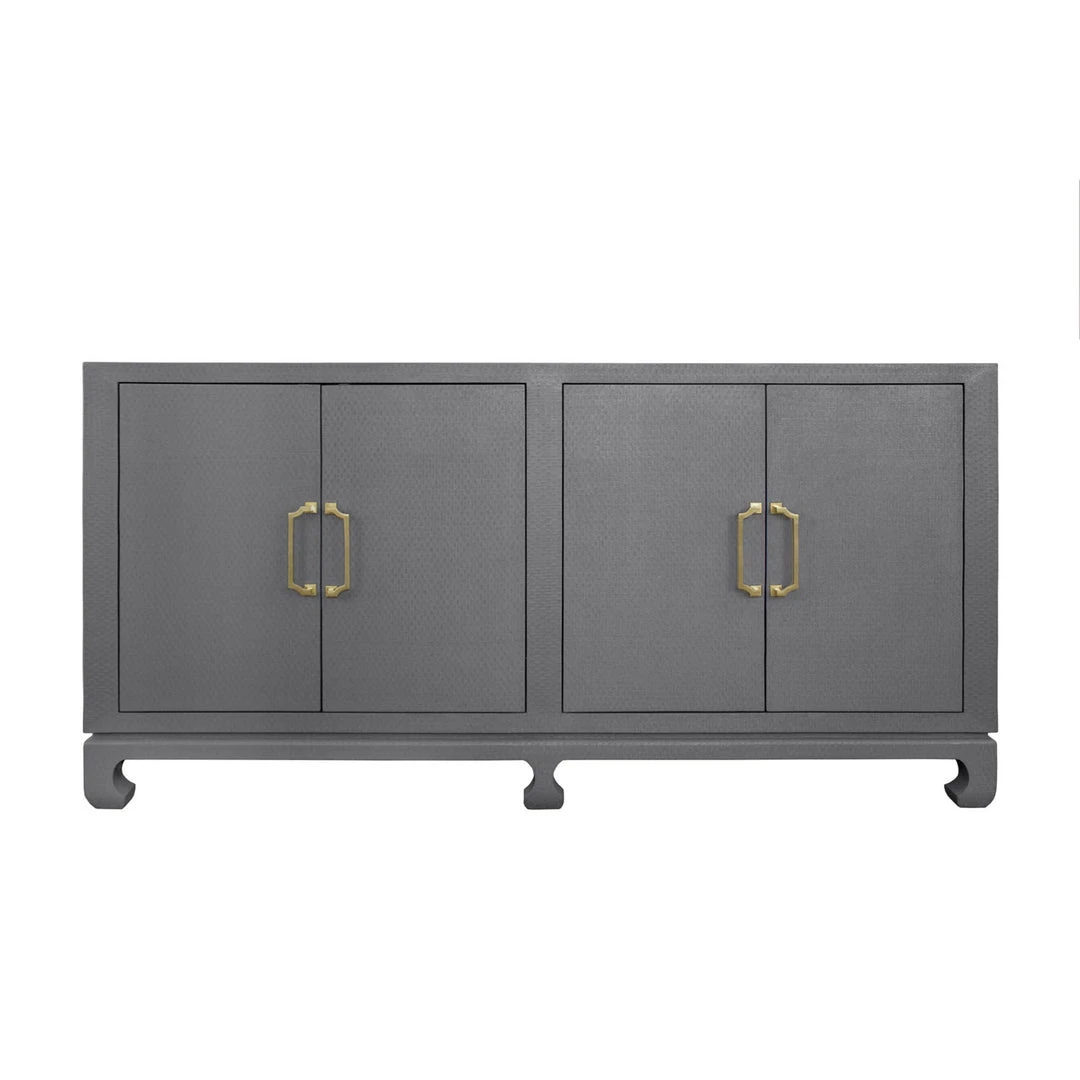 Worlds Away Four Door Buffet With Brass Hardware In Grey Lacquered Basketweave Grasscloth BEDROOM 3 Worlds Away Four Door Buffet With Brass Hardware In Grey Lacquered Basketweave Grasscloth BEDROOM