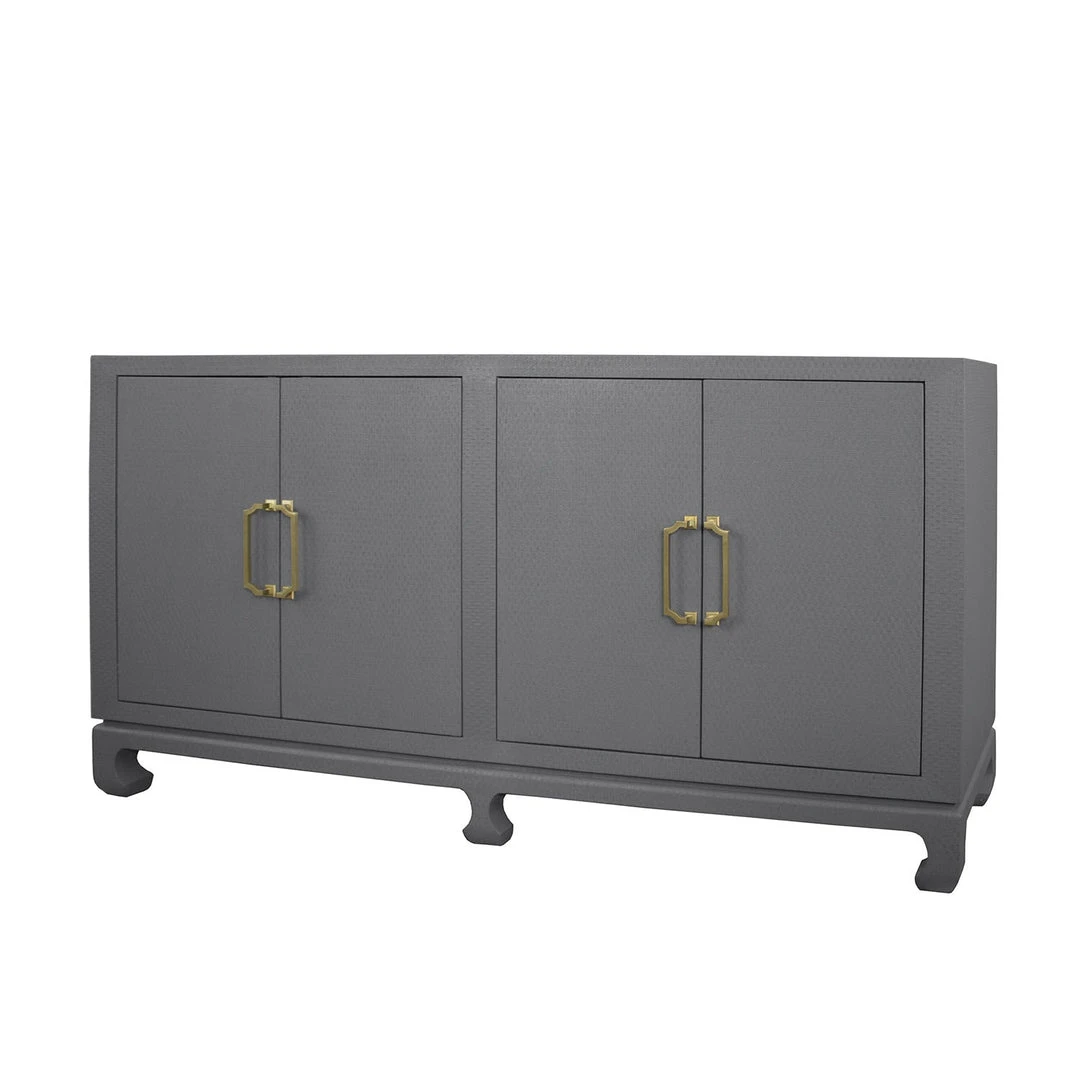 Worlds Away Four Door Buffet With Brass Hardware In Grey Lacquered Basketweave Grasscloth BEDROOM 4 Worlds Away Four Door Buffet With Brass Hardware In Grey Lacquered Basketweave Grasscloth BEDROOM