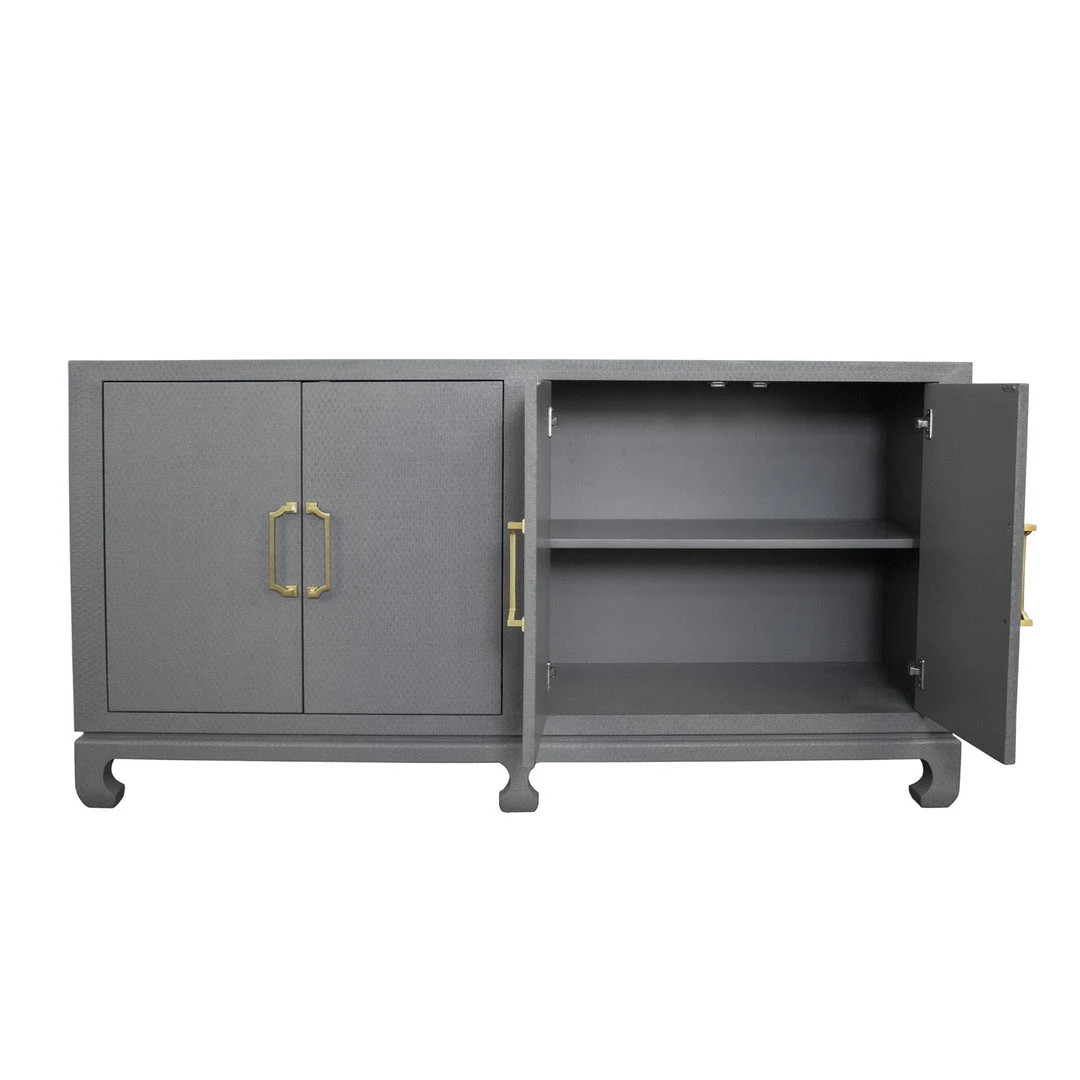Worlds Away Four Door Buffet With Brass Hardware In Grey Lacquered Basketweave Grasscloth BEDROOM 5 Worlds Away Four Door Buffet With Brass Hardware In Grey Lacquered Basketweave Grasscloth BEDROOM