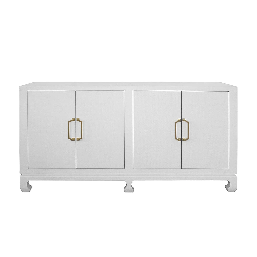 Worlds Away Four Door Buffet With Brass Hardware In White Lacquered Basketweave Grasscloth BEDROOM 3 Worlds Away Four Door Buffet With Brass Hardware In White Lacquered Basketweave Grasscloth BEDROOM