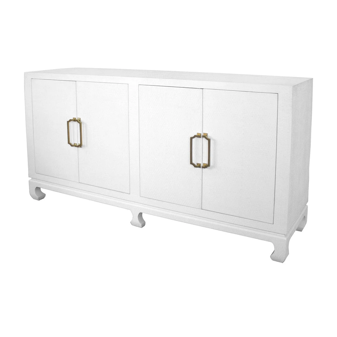 Worlds Away Four Door Buffet With Brass Hardware In White Lacquered Basketweave Grasscloth BEDROOM 4 Worlds Away Four Door Buffet With Brass Hardware In White Lacquered Basketweave Grasscloth BEDROOM