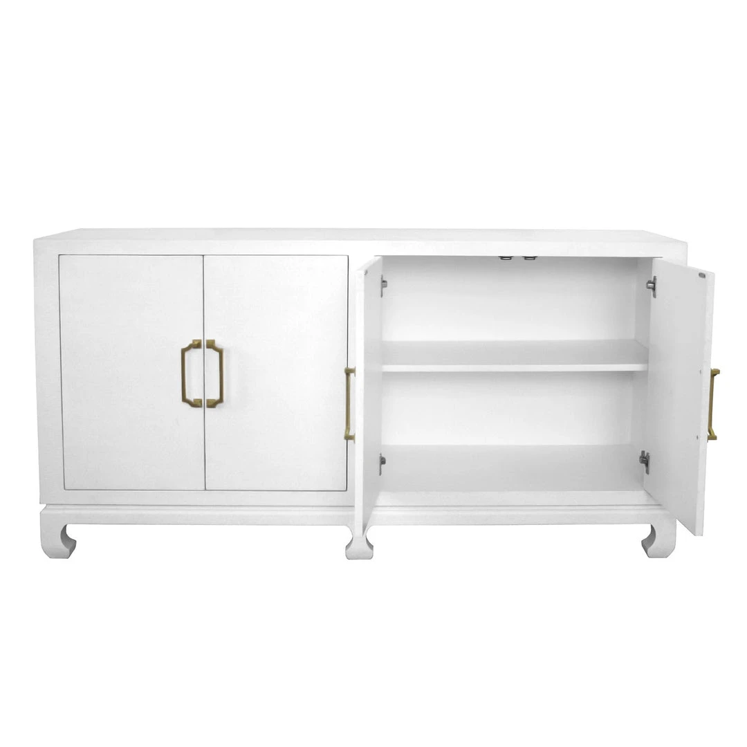 Worlds Away Four Door Buffet With Brass Hardware In White Lacquered Basketweave Grasscloth BEDROOM 5 Worlds Away Four Door Buffet With Brass Hardware In White Lacquered Basketweave Grasscloth BEDROOM