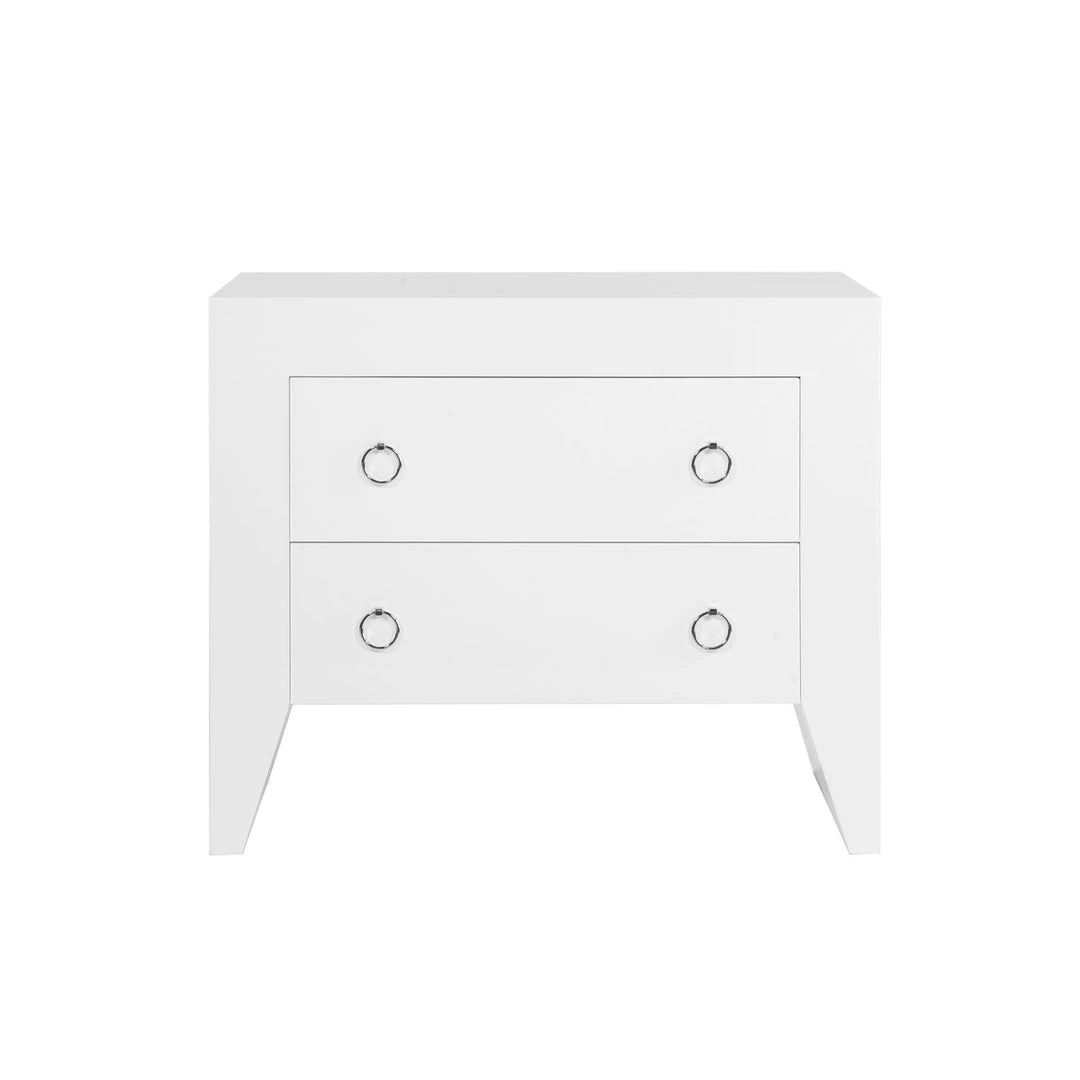 LIVING ROOM Worlds Away White Lacquer Two Drawer Chest W Nickel Hdwr 3 LIVING ROOM Worlds Away White Lacquer Two Drawer Chest W Nickel Hdwr