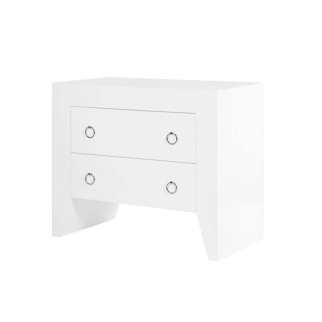 LIVING ROOM Worlds Away White Lacquer Two Drawer Chest W Nickel Hdwr 4 LIVING ROOM Worlds Away White Lacquer Two Drawer Chest W Nickel Hdwr