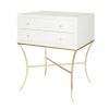 Worlds Away Two Drwr Side Table In White Lacq. With Gold Leaf Base LIVING ROOM 1 Worlds Away Two Drwr Side Table In White Lacq. With Gold Leaf Base LIVING ROOM