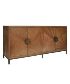 Worlds Away Radial Walnut Cabinet With Painted Bronze Legs And Hardware