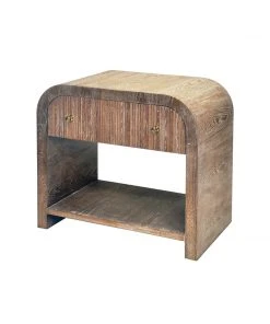 Worlds Away Waterfall Edge Side Table With Fluted Drawer Front In Dark Cerused Oak Side & End Tables