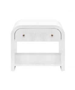 Worlds Away Waterfall Edge Side Table With Fluted Drawer Front In White Lacquer Side & End Tables
