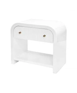 Worlds Away Waterfall Edge Side Table With Fluted Drawer Front In White Lacquer Side & End Tables