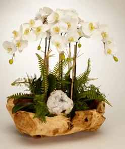 DECOR T&C Floral Company Orchid And Geode In Wood Bowl
