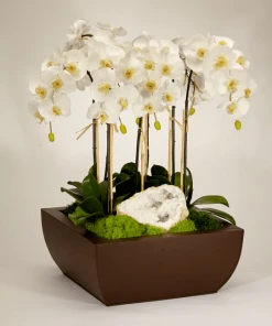 DECOR T&C Floral Company Orchid And Geode In Large Metal Box