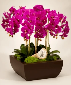 DECOR T&C Floral Company Orchid And Geode In Large Metal Box