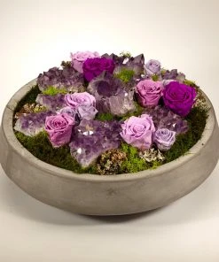 T&C Floral Company Preserved Roses In Large Concrete Bowl