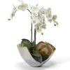 DECOR T&C Floral Company Orchids In Two Tone Metal/Agate Slabs- White