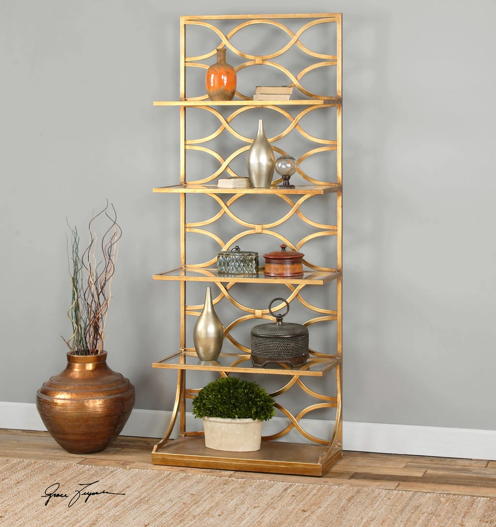 LIVING ROOM Uttermost Lashaya Gold Etagere 4 LIVING ROOM Uttermost Lashaya Gold Etagere