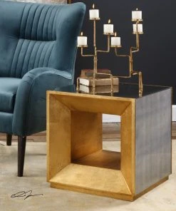 LIVING ROOM Uttermost Flair Gold Cube Table