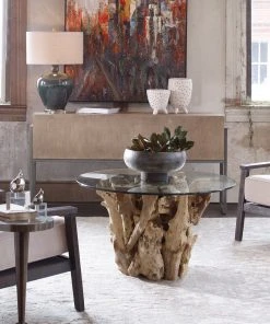 LIVING ROOM Uttermost Driftwood Glass Top Cocktail Table