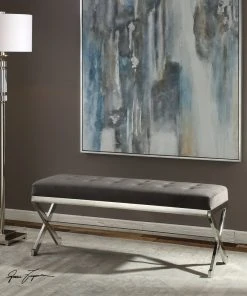 Uttermost Bijou Gray Fabric Bench LIVING ROOM