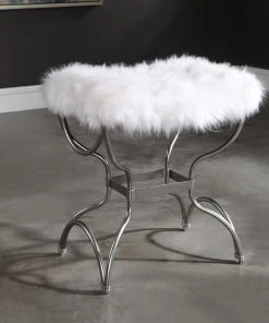 Uttermost Channon White Fur Small Bench LIVING ROOM