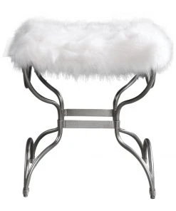 Uttermost Channon White Fur Small Bench LIVING ROOM