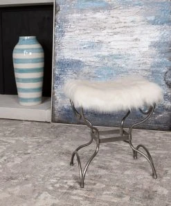 Uttermost Channon White Fur Small Bench LIVING ROOM