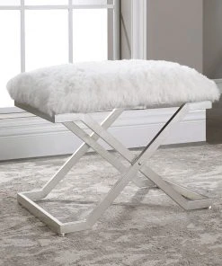 LIVING ROOM Uttermost Farran Silver Small Bench