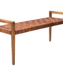 Uttermost Plait Woven Leather Bench LIVING ROOM