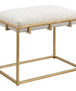 LIVING ROOM Uttermost Paradox Small Gold & White Shearling Bench 10 LIVING ROOM Uttermost Paradox Small Gold & White Shearling Bench