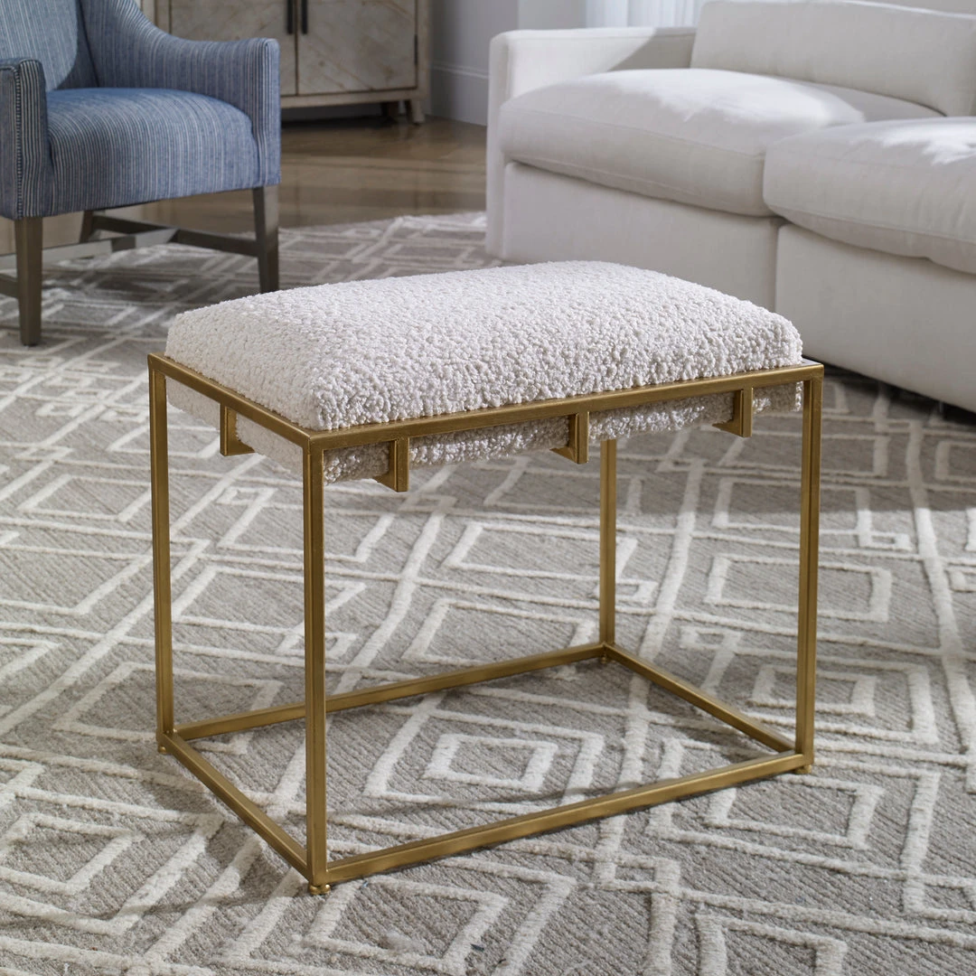 LIVING ROOM Uttermost Paradox Small Gold & White Shearling Bench 4 LIVING ROOM Uttermost Paradox Small Gold & White Shearling Bench