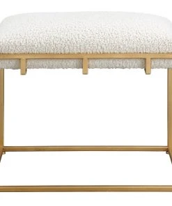 LIVING ROOM Uttermost Paradox Small Gold & White Shearling Bench