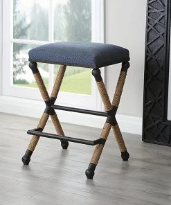 Bar & Counter Stools Uttermost Firth Rustic Navy Counter Stool