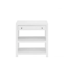 Worlds Away Side Table W. Acrylic & Nickel Hardware In White Lacquer