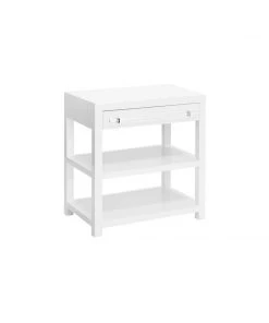 Worlds Away Side Table W. Acrylic & Nickel Hardware In White Lacquer