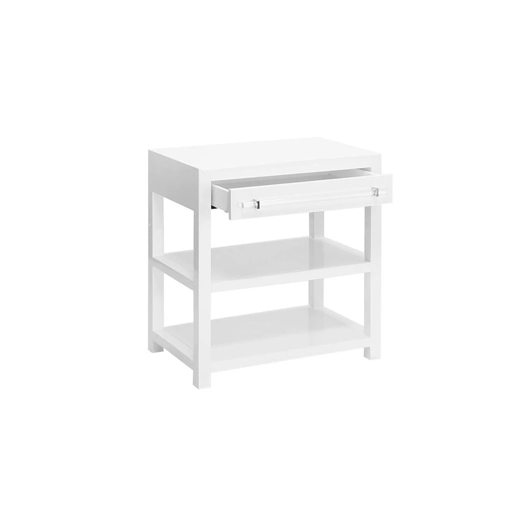 Worlds Away Side Table W. Acrylic & Nickel Hardware In White Lacquer 5 Worlds Away Side Table W. Acrylic & Nickel Hardware In White Lacquer
