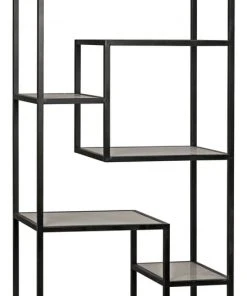 Noir Haru Bookcase Large, Black Metal With White Stone