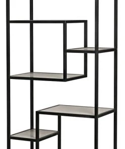 Noir Haru Bookcase Large, Black Metal With White Stone